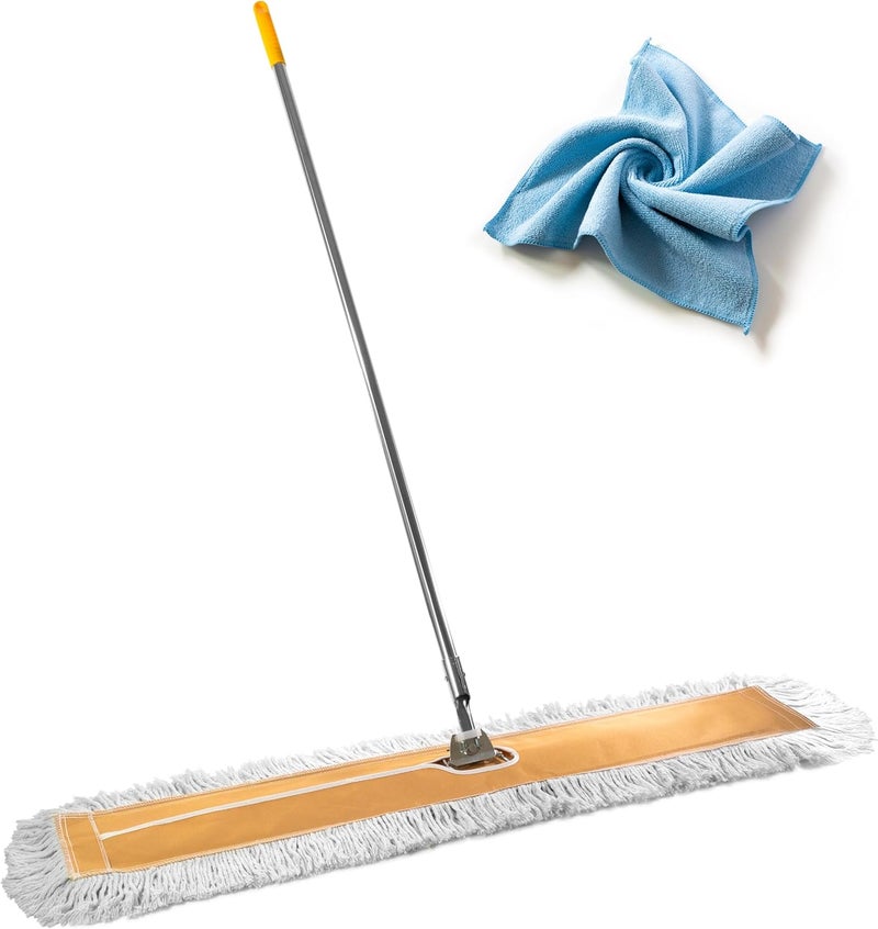 Venmark Commercial Dust Mop – 48” Floor Sweeper for Tiles, Hardwood, and Laminate Floors, with Aluminum Broom Handle, Reusable Duster Head - Complete with Cleaning Cloth - Image 1